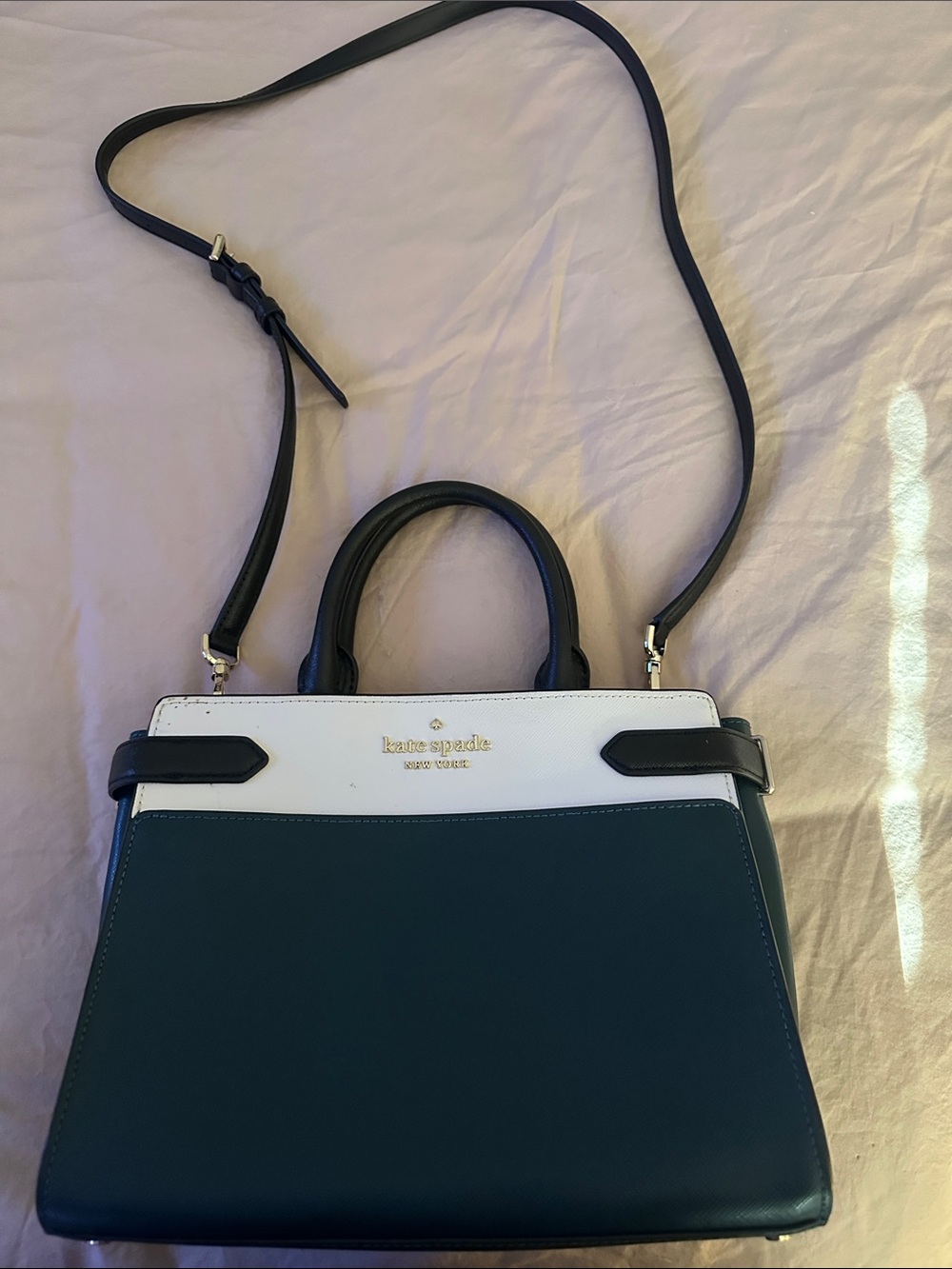 kate spade Teal and White Leather Top-Handle Satchel